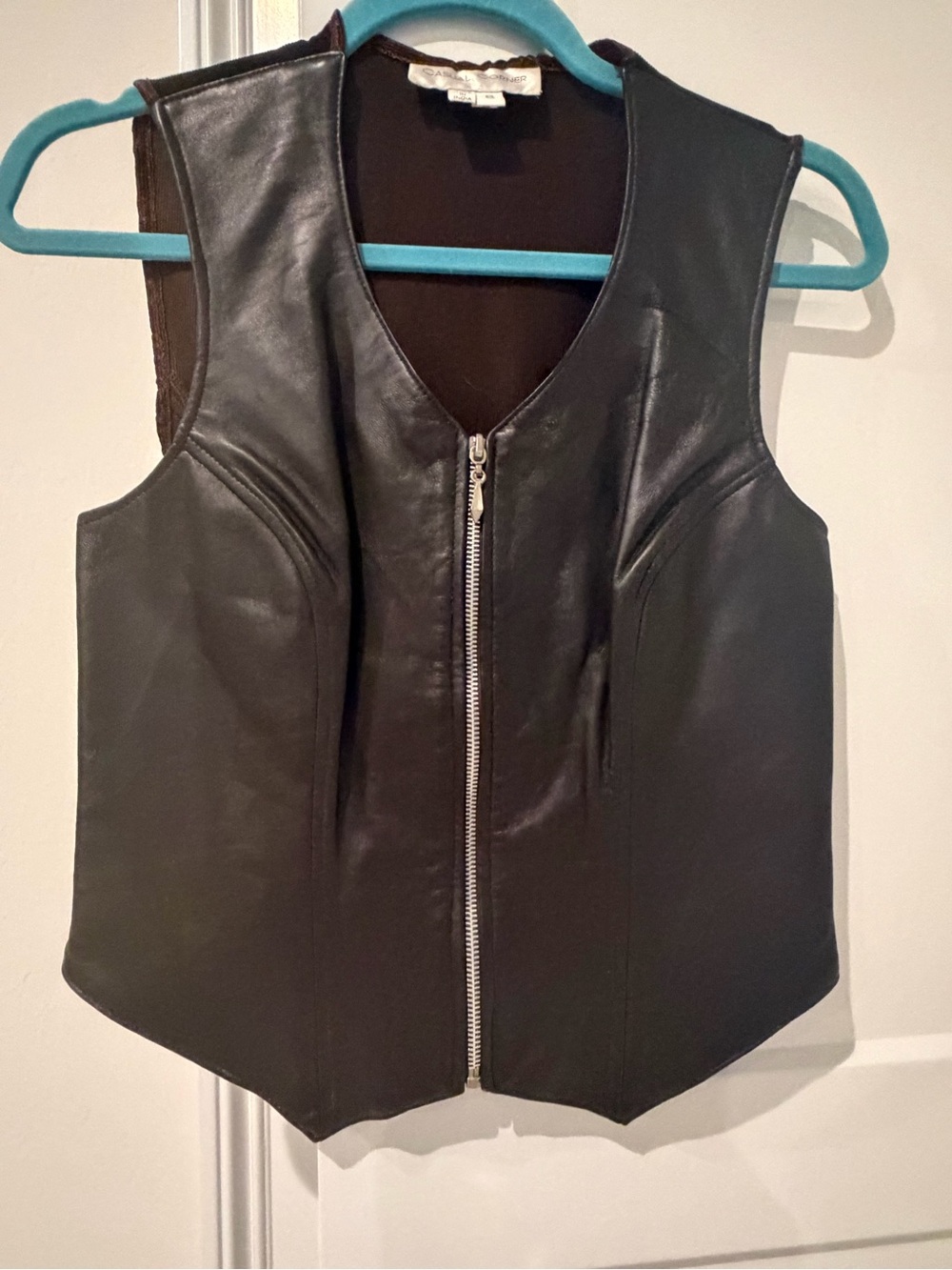 Casual Corner Leather Zip-Front Vest - Brown S